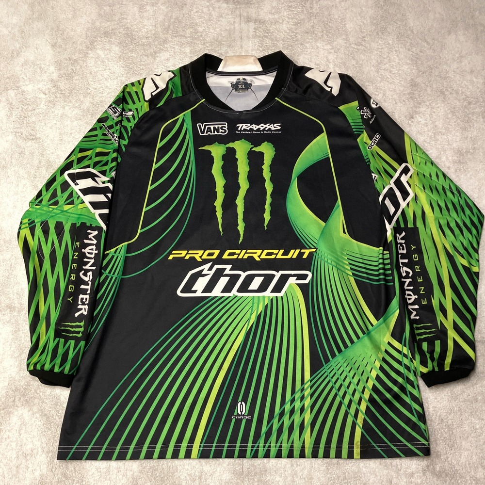 Thor Phase Monster Energy Motocross Pro Circuit Racing Jersey Black Green Men XL